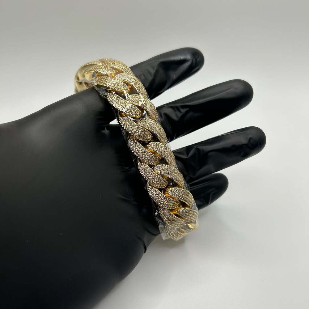 Moissanite Cuban Chain Miami 4 Row Iced Hip Hop Gold Bracelet 20mm 7.5 Inch New